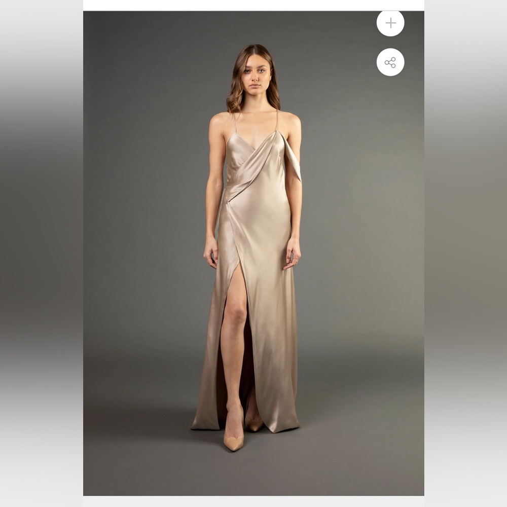 Michelle Mason STRAPPY WRAP GOWN WITH COWL - CHAMPAGNE